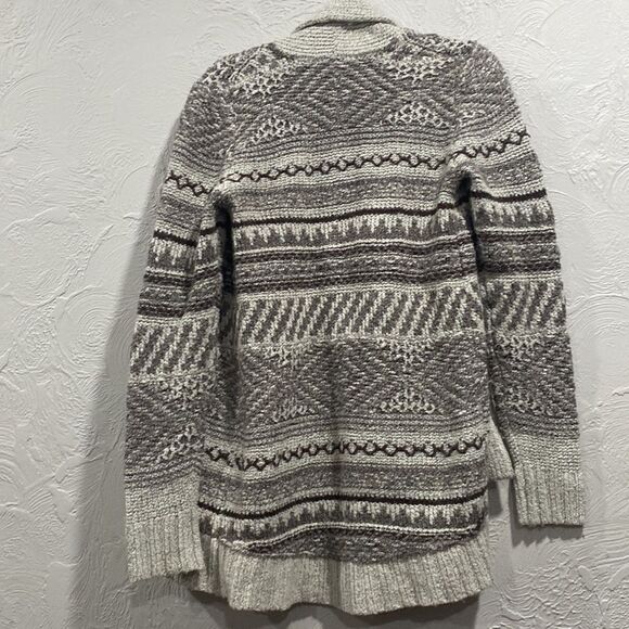 Lucky Brand Grey Cream and Brown Collared Open Front Wool Blend Cardigan- Medium - Picture 5 of 8